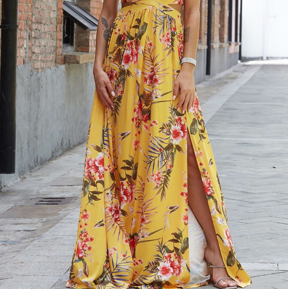 Harmony In Nature Yellow Floral Halter Maxi Dress - Picture 7 of 10